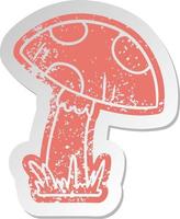 distressed old sticker of a toad stool vector