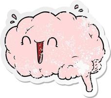 distressed sticker of a cartoon brain laughing vector