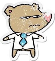 distressed sticker of a cartoon angry boss bear vector