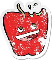 retro distressed sticker of a happy apple cartoon vector