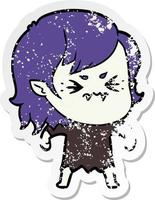 distressed sticker of a annoyed cartoon vampire girl vector