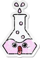 distressed sticker of a cute cartoon science beaker vector