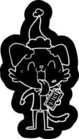 icono de dibujos animados de un perro jadeante con portapapeles con sombrero de santa vector