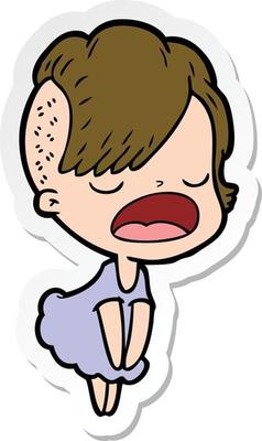 sticker of a cartoon cool hipster girl talking