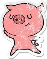 distressed sticker of a happy cartoon pig vector