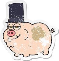 retro distressed sticker of a cartoon rich pig vector