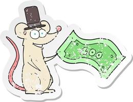 pegatina retro angustiada de un ratón rico en dibujos animados vector