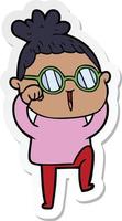 sticker of a cartoon woman wearing spectacles vector