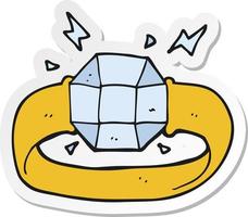 sticker of a cartoon ring with huge gem vector
