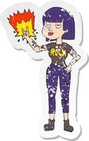 retro distressed sticker of a cartoon rock girl vector