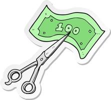 sticker of a cartoon scissors cutting money vector