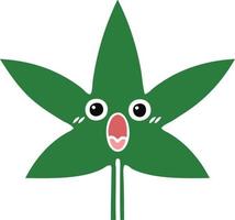 flat color retro cartoon marijuana leaf vector