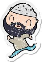 distressed sticker of a cartoon bearded man vector