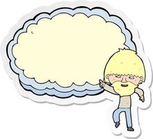 sticker of a cartoon man pointing at text cloud space vector