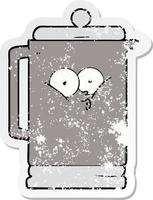 distressed sticker of a cartoon electric kettle vector