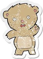 pegatina retro angustiada de un oso de peluche infeliz de dibujos animados vector