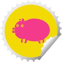 circular peeling sticker cartoon fat pig vector