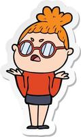 sticker of a cartoon annoyed woman vector