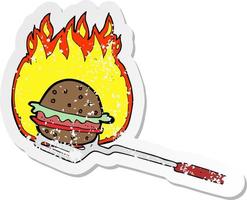 retro distressed sticker of a cartoon cooking burger vector