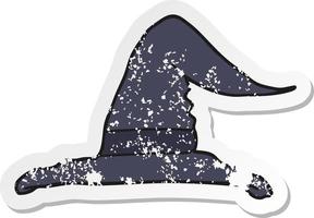 retro distressed sticker of a cartoon witch hat vector