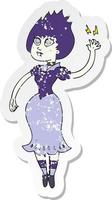 retro distressed sticker of a cartoon vampire girl vector