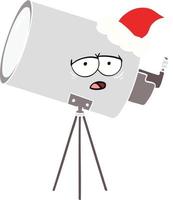 flat color illustration of a bored telescope with face wearing santa hat vector