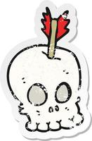 retro distressed sticker of a cartoon skull with arrow vector