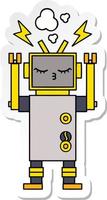 pegatina de un lindo robot de dibujos animados que funciona mal vector