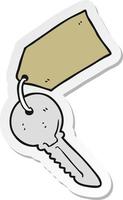 sticker of a cartoon key with tag vector