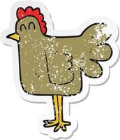 retro distressed sticker of a cartoon chicken vector