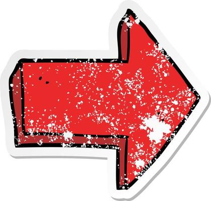 distressed sticker of a cartoon pointing arrow