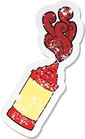 retro distressed sticker of a cartoon ketchup bottle vector