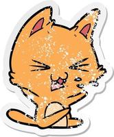pegatina angustiada de un gato de dibujos animados silbando vector