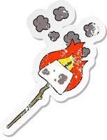 retro distressed sticker of a cartoon marshmallow on stick vector