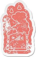 cartoon distressed sticker of a overheating computer chip wearing santa hat vector