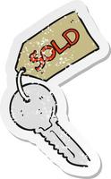 retro distressed sticker of a cartoon new house key vector