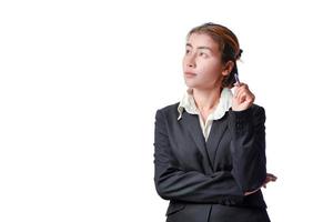 business woman thinking on white background photo