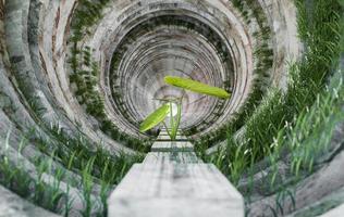 pequeña planta y hierba en el túnel de cemento foto