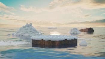 climate change with melting polar ice with podium design photo