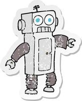 retro distressed sticker of a cartoon robot vector