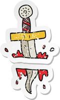 retro distressed sticker of a cartoon dagger tattoo vector