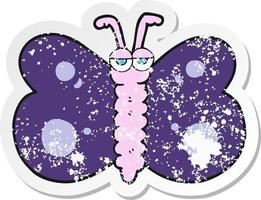 retro distressed sticker of a cartoon butterfly vector