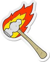 sticker of a cartoon flaming hammer vector