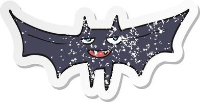 pegatina retro angustiada de un murciélago de halloween de dibujos animados vector