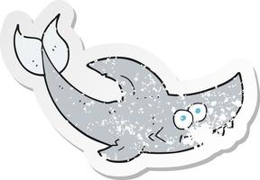 retro distressed sticker of a cartoon shark vector