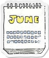 pegatina retro angustiada de un calendario de dibujos animados que muestra el mes de vector