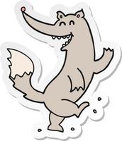 sticker of a cartoon happy wolf dancing vector