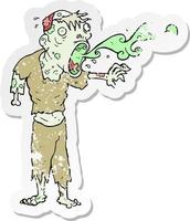 retro distressed sticker of a cartoon gross zombie vector