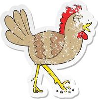 retro distressed sticker of a cartoon chicken vector