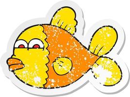 retro distressed sticker of a cartoon fish vector